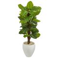 Dare2Decor 5 ft. Large Leaf Philodendron Artificial Plant in White Oval Planter - Real Touch DA803936